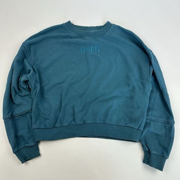 Oner Blue Active Sweatshirt Size L* Embroidered Logo Cropped Cotton Blend - Picture 2 of 12
